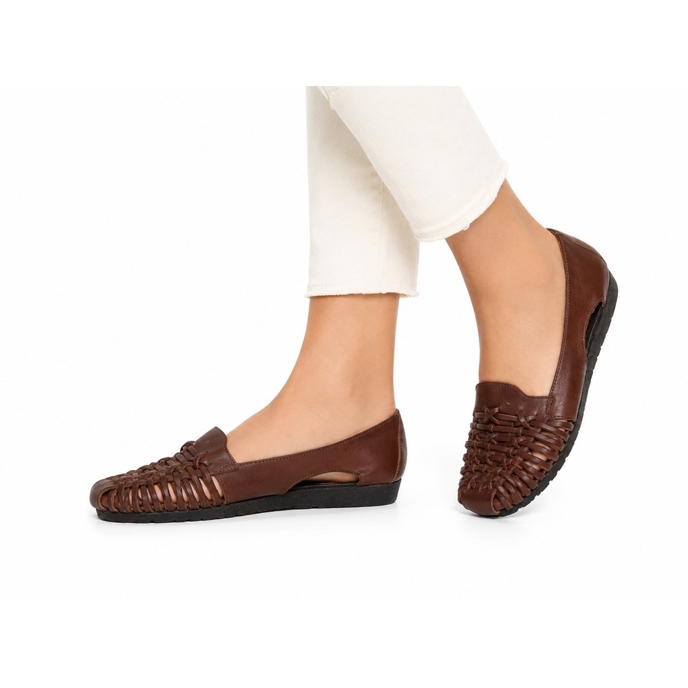Aerosoles Brown Leather Woven Slip On Comfort Huaraches Women's Size 6.5